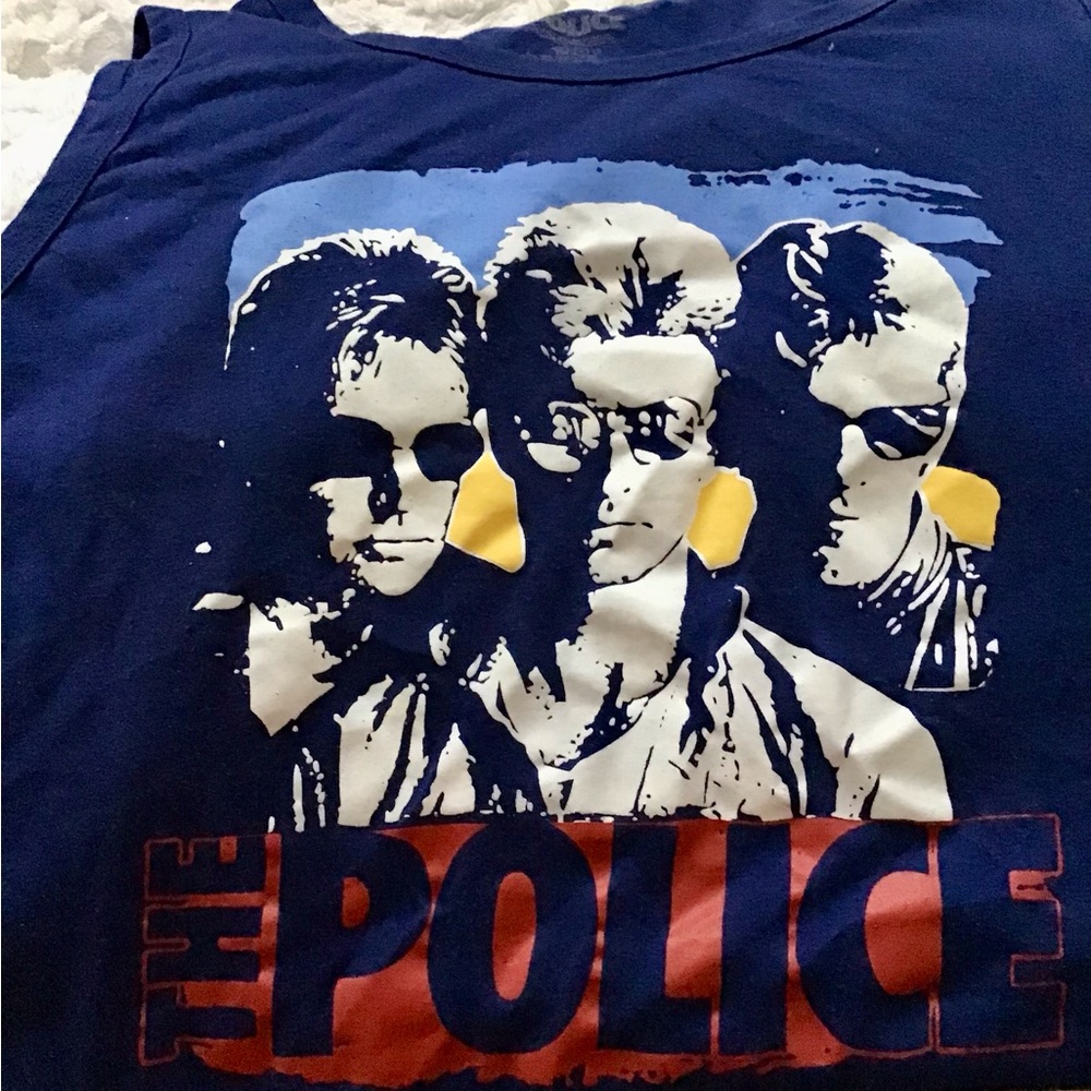 The Police (rock band) Navy Blue Graphic Sleeveless Tank Top, Men’s Size 2XL.